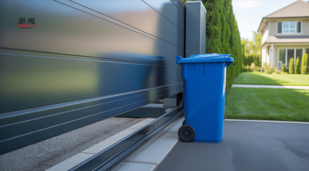 Driveway gate with built-in safety stop reversing direction after detecting an obstacle.
