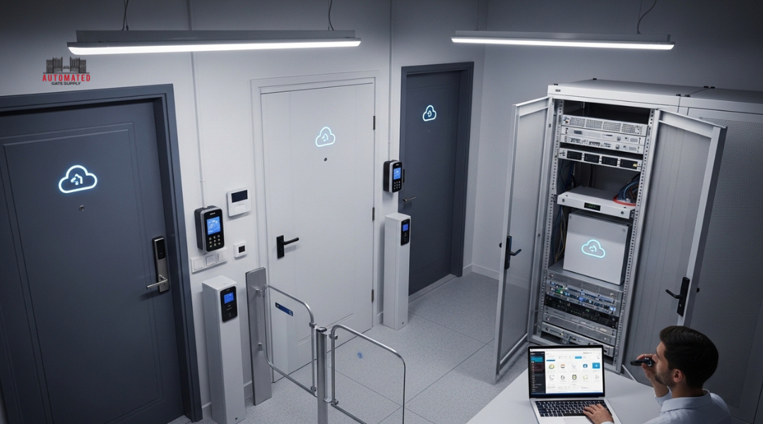 Cloud-based access control system with edge devices and centralized servers for secure multi-building management