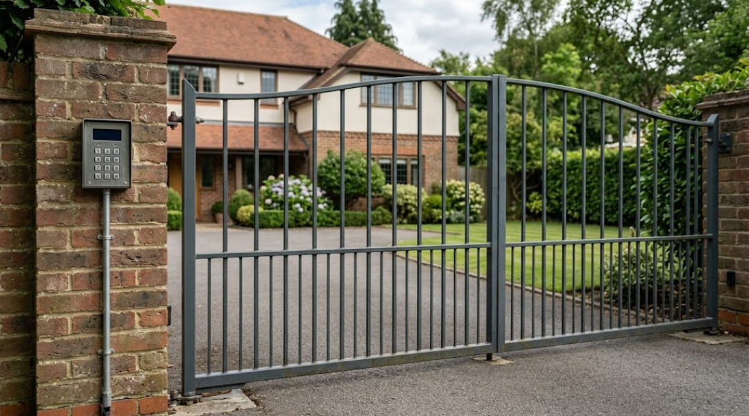simple residential gate with keypad entry showing non smart gate system without cloud integration
