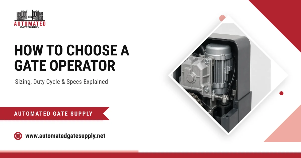 Gate operator selection guide cover image showing the internal gearbox, motor and chain drive of a slide gate operator